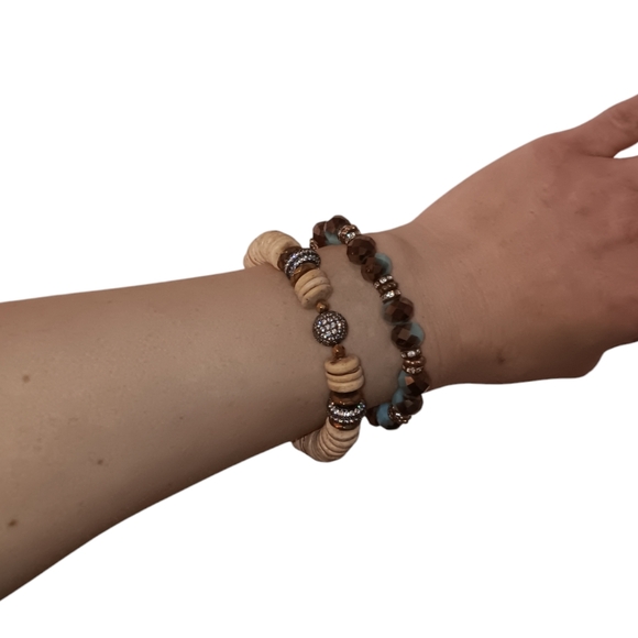 BPD 2 Piece Beaded Stretch Bracelet Set, Brown & Blue, NWOT - Picture 5 of 6